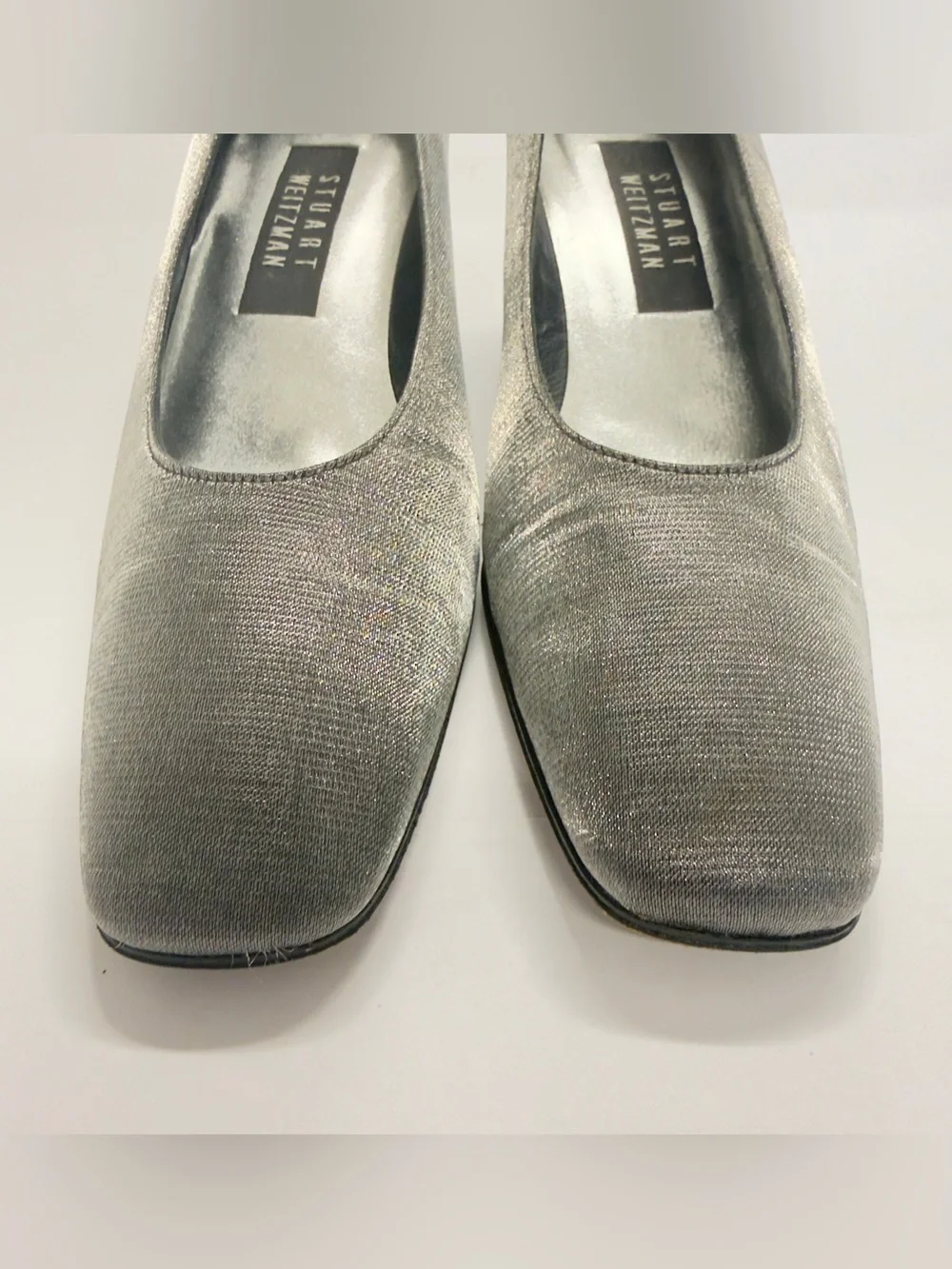 Vintage 90s Stuart Weitzman 'Anna' Pewter Metallic Block Heel Pumps Size 7